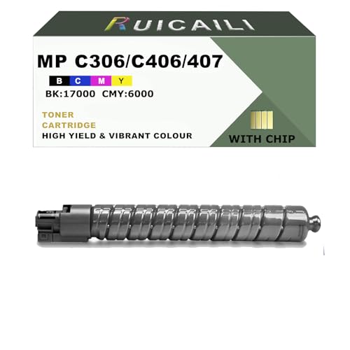 RUICAILI MP C306 MP C406 MP C407 Compatible Toner Cartridge Replacement Work with Ricoh MP C306 MP C307 MP C406 MP C407 imprimante (1 Pack, Black)