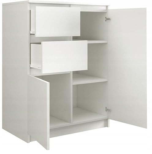 CDF Cómoda Compacta con 2 Puertas y 2 Cajones Mueble de Almacenaje Estrecho para Recibidor Dormitorio y Oficina 70 x 40 x 97 cm - Blanco - imagen 6