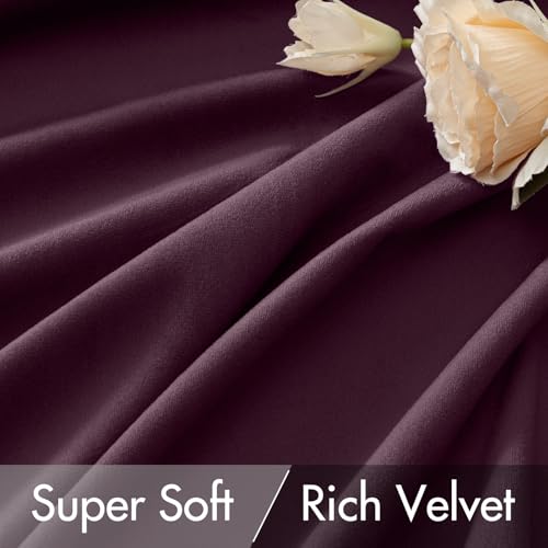 Image of MIULEE Dark Purple Velvet Curtains 52x84 inches Luxury Blackout Curtains | Thermal Insulated, Super Soft Window Drapes for Bedroom Living Room, Rod Pocket & Back Tab