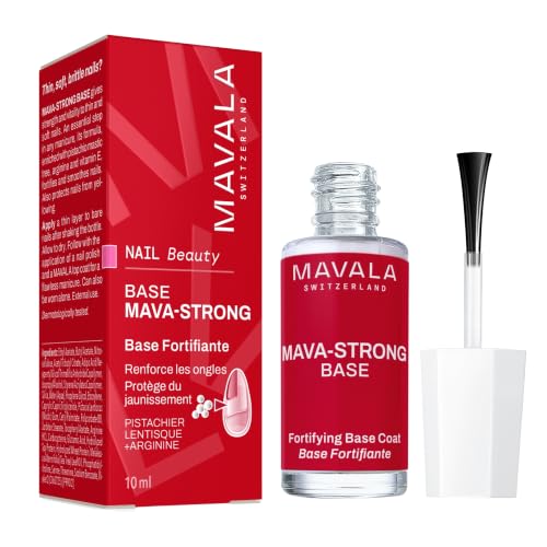MAVALA - Mava-Strong 10 ml, Base Fortalecedora y Protectora para Uñas, Naturales y Fuertes, Esmalte Incoloro con Brillo, Uso Semanal, Acaba con las Uñas Finas, Incoloro y Brillante