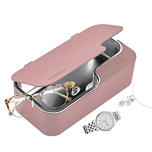 Preisvergleich Produktbild MaquiGra Mini Ultrasonic Reiniger für Uhren, Brillen, Schmuck, Zahnersatz Heimgebrauch, perfektes Geschenk für Frauen ältere Menschen, 450 ml 15 W Ultraschall frequenz 40 kHz (pink)
