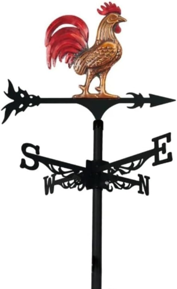 Metal Rotating Iron Art Rooster Weather Vane Rooftop Villa Wind Direction Indicator Vintage Fits Weather Vanes for Sheds Yard Pavilion (T136)