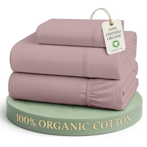 Image of LANE LINEN Twin Bed Sheets 100% Organic Cotton GOTS Certified Percale Weave Deep Pocket 3 Piece Soft Breathable Cooling Lightweight All Season Machine Washable Crisp - Lilac