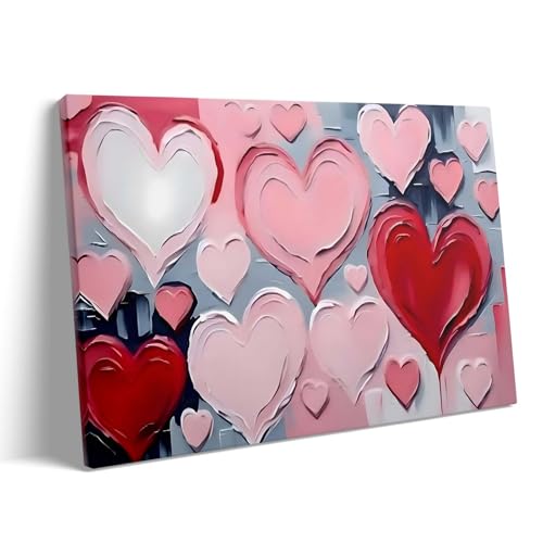 Mothers Day Canvas Wall Art, Romantic Pink Heart Wall Poster, 3D Heart Art Vintage Framed Pictures Print, Sweet Mother's Day Gift for Bedroom Living Room Wall Decor 8x10inch