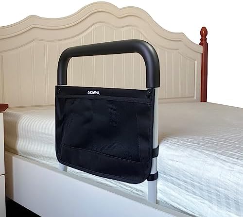 Bed Rails for Elderly Adults Safety with Adjustable Heights Storage Pocket Assist Support Side Railings for Seniors Citizens Slides Under Mattressbed Cane Medical Bed Guard Bed Handles Bars (Grey)