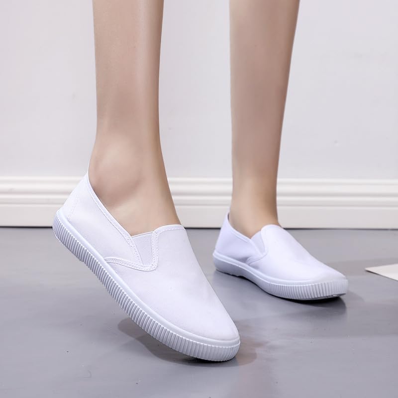 Kids White Canvas Shoes Toddler Classic Slip-on Uniform Sneaker for Girls Boys Casual Tennis Running Shoes - Image 5