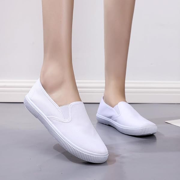 HOVELL Kids White Sneaker Toddler Slip-on Classic Canvas Shoes Girls Boys Casual Tennis Running Shoes,Slip-on,13 Little Kid by HOVELL - Image 7