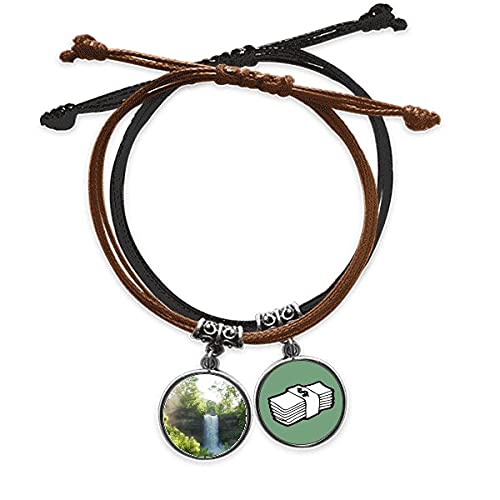 Pulsera cuerda mano paisaje forestal cascada de la naturaleza en cuero