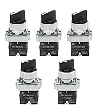 TOVOT 5PCS Rotary Selector Switch 2 Positions Select Knob 1NO+1NC Self-Lock Latching AC 600V 10A 22mm Panel Mount XB2-BD25