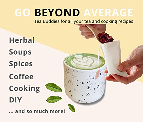 Tea Buddies Loose Tea Filter Bags, All Natural, Disposable Tea Infuser With Drawstring - Fill Your Own Empty Tea Bags, Single Cup Capacity [Bonus] - Free Recipes! #TOP5