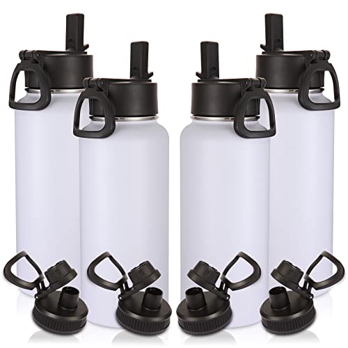 Image of Volhoply 32oz Insulated Water Bottles Bulk 4 Pack with Straw Lid & Spout Lid,Not Suitable for Sublimation,Stainless Steel Sports Water Bottle,Double Wall Vacuum Cups,Metal Flask for Hiking(White,4)