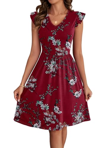 Image of HELYO Women's Summer Dresses Cute V Neck Ruffle Sleeve Cocktail Short Work Casual Dress with Pockets 648