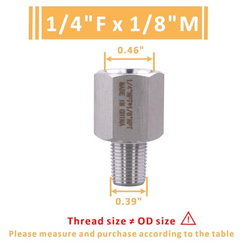 Image of Forged Reducer Adapter Fitting - Stainless Steel 304 Reducing Pipe Connector, 1 /4 inch NPT Female x 1 /8 inch NPT Male (pack of 5)