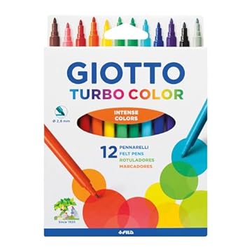 Giotto 71400 Turbo Colouring Fine Tip Pens, Box of 12, Intense Vibrant Colours