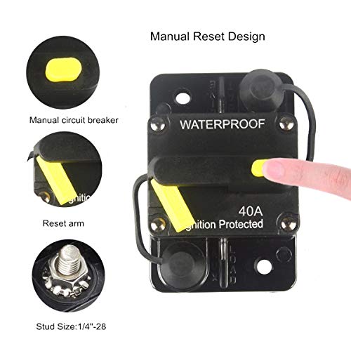OUHL 40 Amp Circuit Breaker 12V- 48V DC Manual Reset Fuse for Trolling Motor Rv Marine Boat Vehicles System Protection Waterproof (40A) - Thumbnail 3