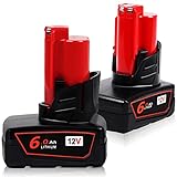 TenHutt 【3RD-Upgrade! 2Pack 6.0Ah 48-11-2440 Battery Replacement for Milwaukee M12 12V Lithium Battery 48-11-2402 48-11-2460, Compatible with Milwaukee 12-Volt Cordless Power Tools