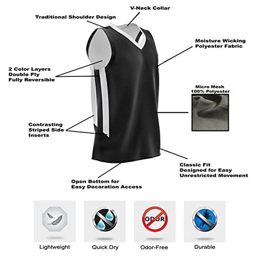 Liberty Imports Camiseta de basquete atlética masculina reversível para time Scrimmage, Preto/branco