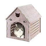 Made Terra Wooden Kitty House Cat Shelter Fully Assembled Plywood Hide House for Cats, Rabbits and...