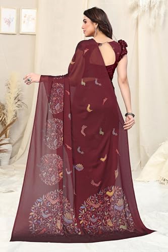 Image of MIRCHI FASHION Women Saree Chiffon Flower Print | Breathable Lightweight Sari for Office and Daily Use with Unstitched Blouse Piece (Available in 30 Styles)