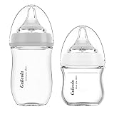 Gulicola Natural Glass Baby Bottle for Breastfed Babies, Slow & Medium Flow, Anti-Colic, 0-6 Months,