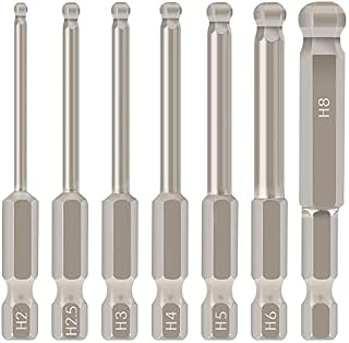 Broppe 7pcs Metric Ball End Hex Screwdriver Bit Set 1/4 Inch Hex Shank Ball End Allen Driver bits Magnetic 65MM Length 2MM 2.5MM 3MM 4MM 5MM 6MM 8MM