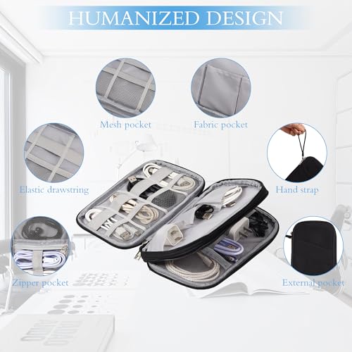 Yokuni Kabeltasche Organizer, Doppellagige Kabel Organizer Tasche, Kabel Tasche mit Tragbarem Griff, Tech Pouch für Kabelaufbewahrung, USB Ladekabel, Powerbank, SD Stick, Elektronik Zubehör (Schwarz)