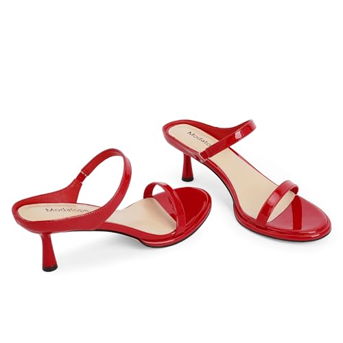 Image of Modatope Two Strap Heeled Sandals for Women Kitten Heel Rounded Toe Heels Women Slip on Open Toe Sandals