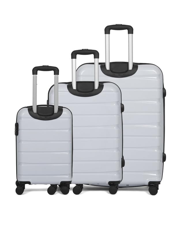 Image of Teakwood Small-Medium-Large 8 Wheels Trolley Bag, Hard Cabin with Zipper Closure, Adjustable Push Button & Cross Side Strap, TSA Lock System 360 Degree (Set of 3, Silver)