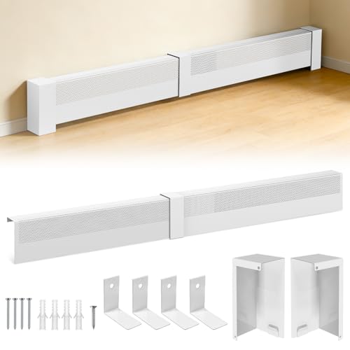 Baseboard Heater Cover, 3FT-6FT Retractable Galvanized Steel Easy Slip-On Baseboard Heater Cover with End Caps, Baseboard Covers for Hydronic Home Heating Systems