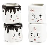 Youeon Marshmallow Shaped Mugs Set of 4, 7 Oz Cute Ceramic Hot Cocoa Chocolate Mugs, Adorable Coffee Matching Mug Set for Winter, Christmas, Gift & Home Décor