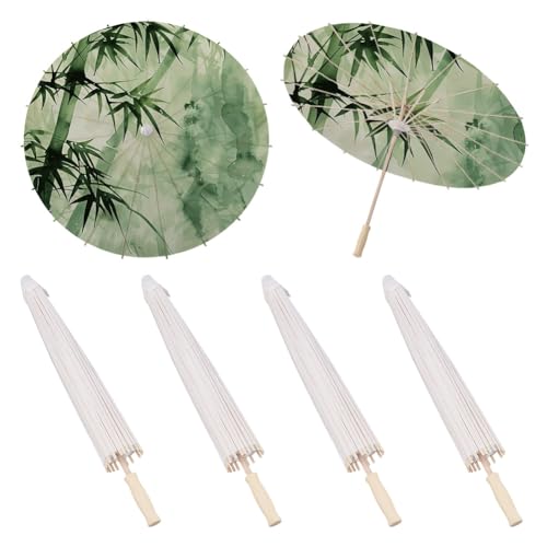 NBEADS 4 paraguas de papel blanco de 60 cm, sombrilla japonesa china de papel engrasado, sombrilla decorativa de madera para manualidades de papel engrasado para fiestas fotográficas