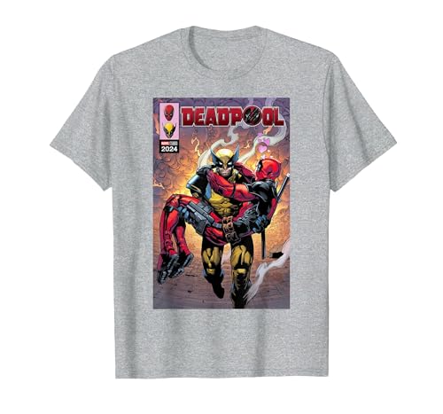 Marvel Deadpool & Wolverine Logan Carrying Wade Comic Cover T-Shirt, Men, Heather Grey, 4X-Large