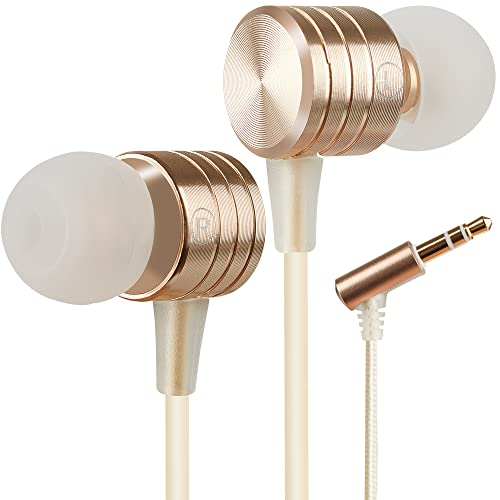 Betron B550 Earphones Wired Headphones In Ear Noise Isolating Earbuds with Bass Tangle-Free Cable 3.5mm Jack, Gold