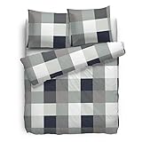 Material & Design: etérea Renforcé Bettwäsche 155x220 cm + 80x80 cm - Rian Kariert Schwarz aus 100% Baumwolle mit Soft Touch Veredlung und Reißverschluß. Das exklusive etérea Design präsentiert sich modern in tollen Karomuster.