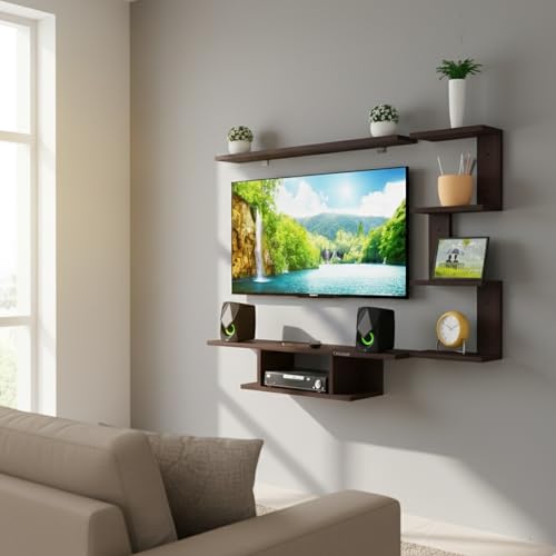 Image of Odestar Scott Engineered Wood TV Entertainment Unit Set Top Box Stand, Mounted TV Unit - Ideal for Upto Size 32 & 43 inch (Black & White)