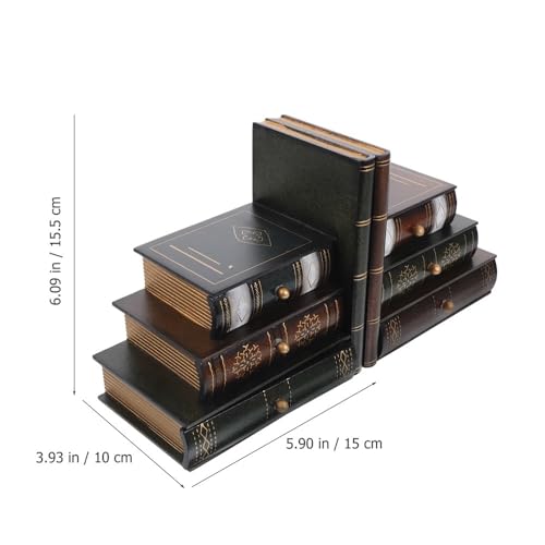 Sujetalibros retro de madera noble con cajas de almacenamiento decorativas de diseño 3