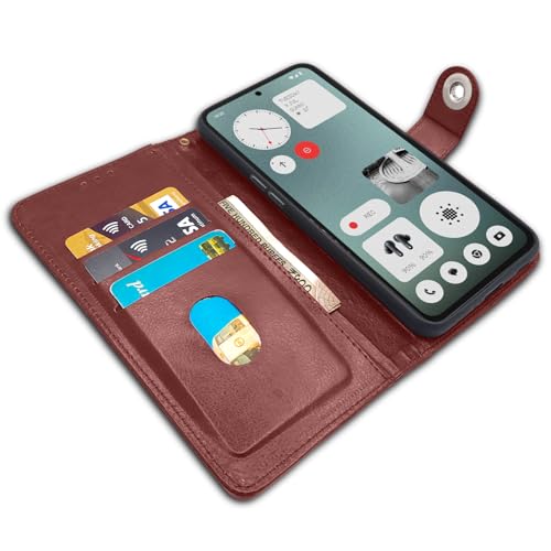Image of Pikkme Flip Cover Leather Finish | Inside TPU with Card Pockets | Wallet Stand and Shock Proof | Complete Protection Button Flip Case for CMF by Nothing Phone 1 (Brown)
