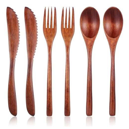 HJZHII Nanmu Houten bestek om te eten, 6-delig houten lepels, vorken, schraper, herbruikbare houten bestekset, bestekset voor dagelijks gebruik thuis, op reis en op de camping