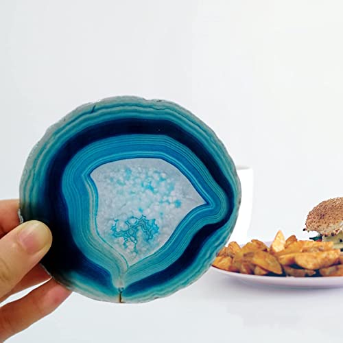 Xmhome Teal Natural Agate Coaster Set Dyed Crystal Stone Cup Coasters Geode For Drinks 3.5-4" With Rubber Bumpers, Coffee, Wine Or Bar Glasses #TOP1