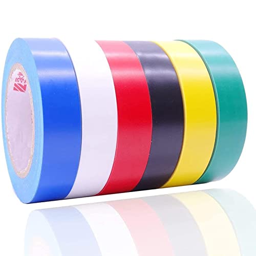 Maveek 6 Pack Mixed Colour Electrical Insulation Tape Adhesive Gaffer Tape