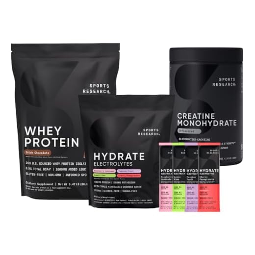 Sports Research Creatine Monohydrate, Sugar-Free & Naturally Flavored Hydrate Electrolytes and Dutch Chocolate Whey Protein Powder
