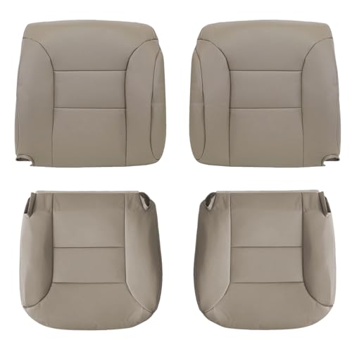 NLQR Med Neutral Tan #522 Front Both Sides Bottom & Back Replacement Microfiber Leather Seat Covers Compatible with Chevy Silverado Tahoe Suburban Sierra Yukon 1995 1996 1997 1998 1999