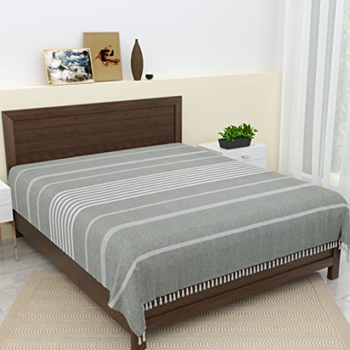 Image of 210 TC Handmade Double Bedsheet | Without Pillow Cover | Handloom Cotton Bedsheets for Double Bed | Bed Sheet Size (90X100 Inches, 7.5 x 8.3 Feet | Cool Grey)