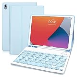 Lielax Funda para Teclado para iPad 10.2, Funda Teclado Español Ñ para iPad 9th 2021/8th 2020/7th / Air 3/iPad Pro 10.5, Funda con Ranura para Pencil, Bluetooth Teclado Magnético Desmontable, Azul