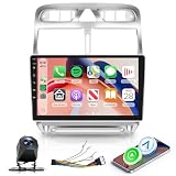 Hodozzy Autoradio pour Peugeot 307 2002-2013 avec CarPlay sans Fil Android Auto, 9 Pouce Touchsreen avec Bluetooth/RDS Radio/SWC/GPS/Youtube/USB/V-Link/+Caméra de Recul