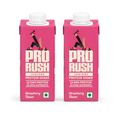 Image of ProRush Strawberry Protein Shake 250ml (Pack of 2) | Ready-to-Drink Protein Beverage with High Protein & Vitamins | Strawberry Flavour | Post Workout & Daily Nutrition Drink
