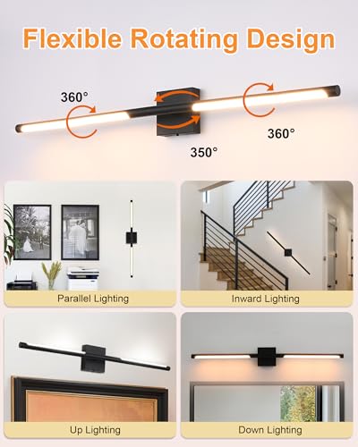 Image of TODOLUZ 40-Inch 5CCT 22W LED Bathroom Light Fixture, Modern Black 2700K-5500K Vanity Lighting Wall Sconce Lamp with Rotatable Lamp Tube