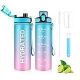 MYFOREST Wasserflasche mit Zeitmarkierung & Strohhalm, auslaufsichere motivierende...