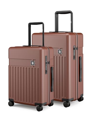 Image of EUME Classic Cabin 55 Cm and Check-in Medium 65 Cm Luggage Trolley Bags for Travel - Set of 2 (Cambridge Brown) | Polycarbonate (PC) 8 Hinomoto Wheels Suitcase | Cabin Trolley Bags | Luggage