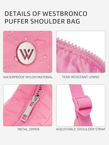 Image of WESTBRONCO Small Puffer Crescent Shoulder Bag for Women, Nylon Quilted Shoulder Purses, Puffy Handbags with Adjustable Strap
